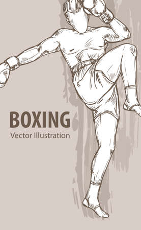 Hand sketch of a boxing man. Vector sport illustration. Graphic silhouette of the athlete on background design.のイラスト素材