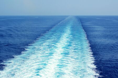 trace of the ship in the blue seaの写真素材