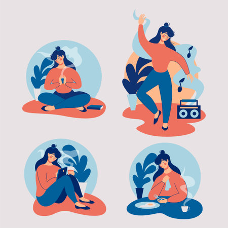A set of cute girl vectorsのイラスト素材
