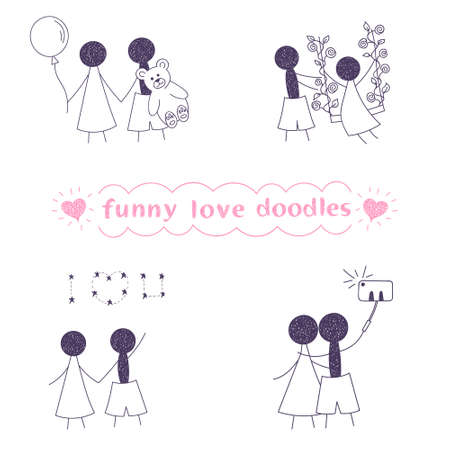 vector funny love doodles isolated on white backgroundのイラスト素材