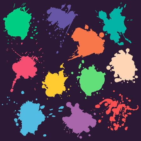 vector set of colorful stains isolated on dark backgroundのイラスト素材
