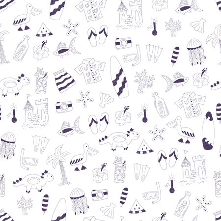 vector seamless pattern with summer elements on white backgroundのイラスト素材