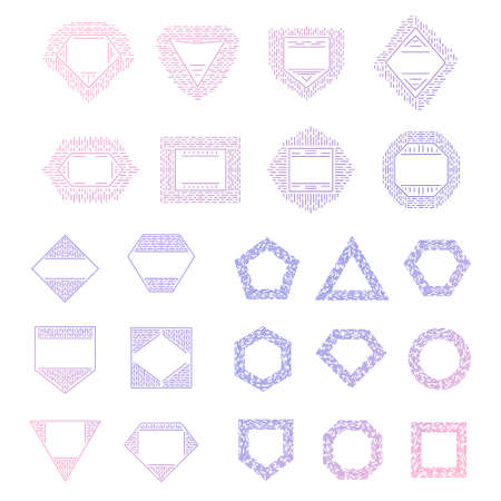 vector set of mono line hipster logo templates. outline elements for badge, logotype, label design.のイラスト素材
