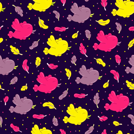 vector seamless pattern with birds on dark background. hand drawn illustration for background, fabric, print.のイラスト素材
