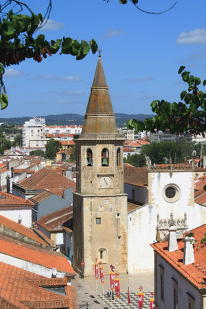 Church and clock tower of Sao Joao Baptista in Tomar, Portugal