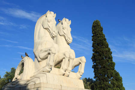 Statue of two horses in Lisbon, Portugalの写真素材