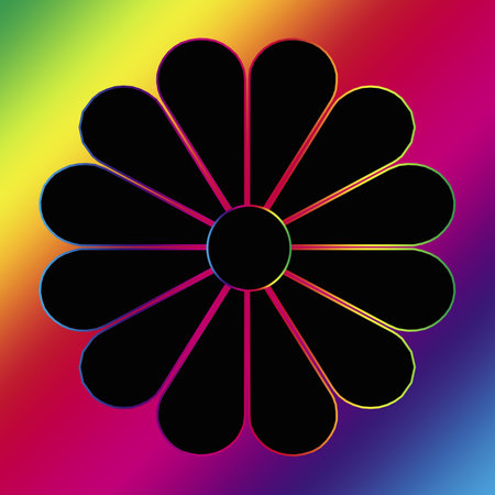 Illustration of black flower on rainbow backgroundの写真素材