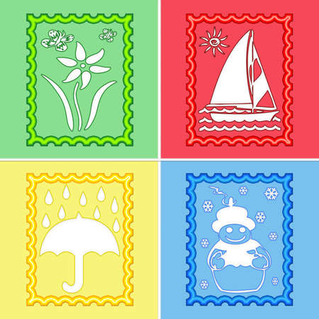 Illustration of Four Seasons in stamp shapeの写真素材