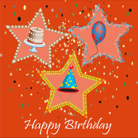 Birthday card with stars on orange backgroundのイラスト素材