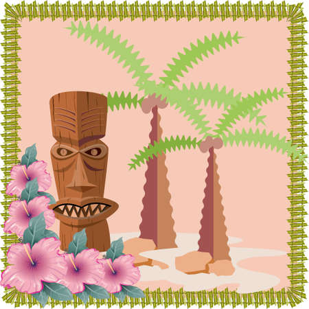 Hawaiian vector illustration with tiki statueのイラスト素材