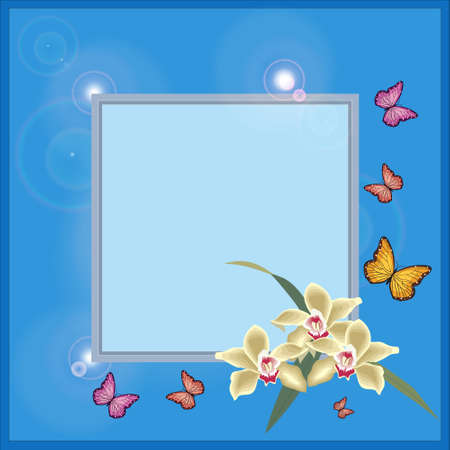Blue spring frame with flowers and butterfliesのイラスト素材