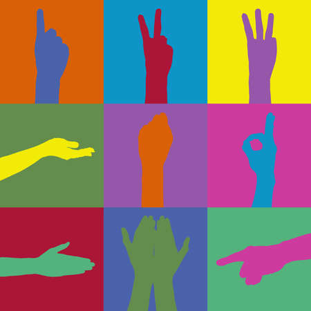 Wallpaper with hands in colorful rectanglesの写真素材