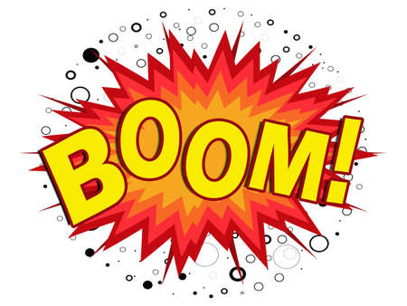 Yellow cartoon boom illustration on white background の写真素材