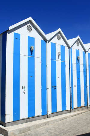 Blue and white fishermen s houses in Cascais, Portugalのeditorial素材