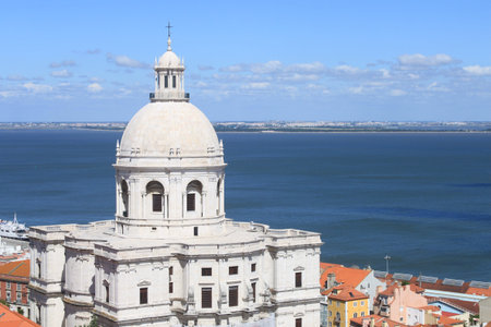 Santa Engracia Dome with the River Tagus in Lisbon, Portugalのeditorial素材