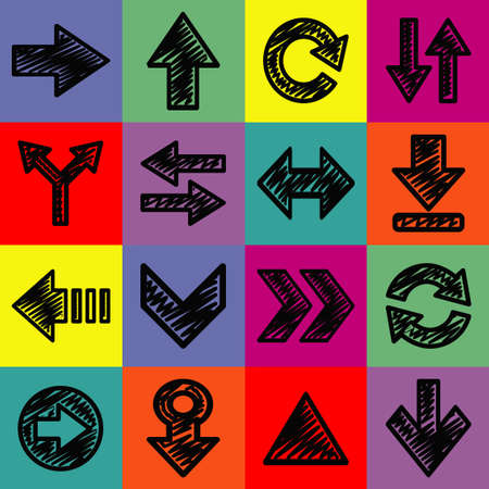 Hand drawn arrows in colorful rectanglesの写真素材