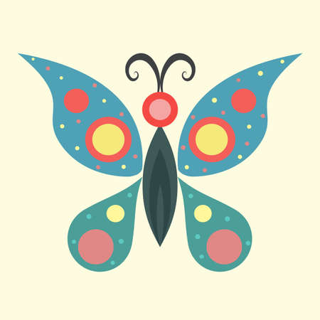 Colorful butterfly with polka dots decoration abstract illustration on pastel backgroundの写真素材