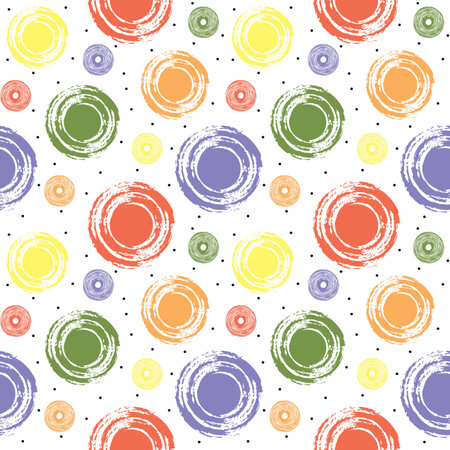 Colorful abstract design with grunge polka dots decoration in yellow, orange, blue, green and pink...