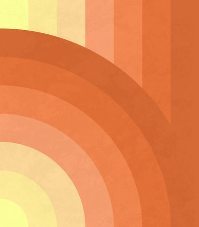 Abstract illustration of sunrise in desert with yellow and orange semicircles and stripes decoration...