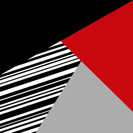 Colorful geometric design illustration in Scandinavian style with grey, red, white and black colors and stripesの写真素材