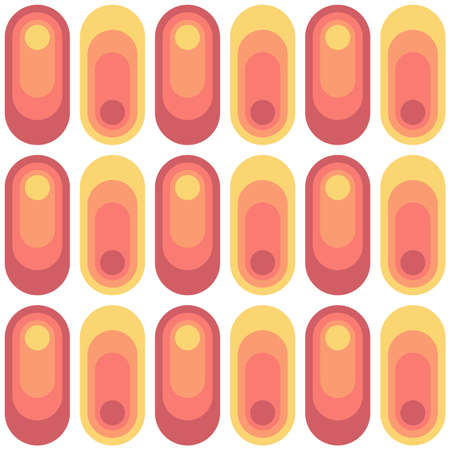 Abstract colorful retro style illustration with circles and semicircles shapes decoration in purple, pink, orange and yellow colors on white backgroundの写真素材