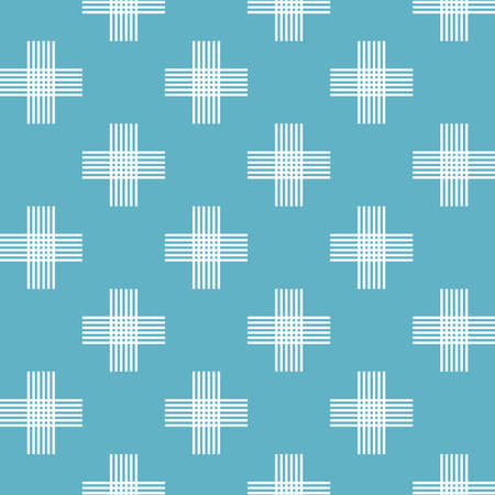 Seamless pattern of simple white tribal striped crosses decoration on blue backgroundの写真素材
