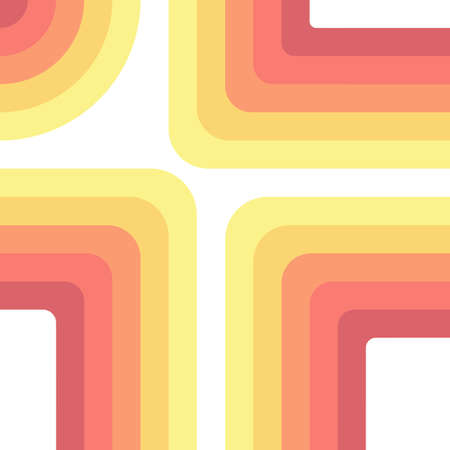 Abstract retro style illustration with colorful (yellow, orange, pink) geometrical shapes on white backgroundの写真素材
