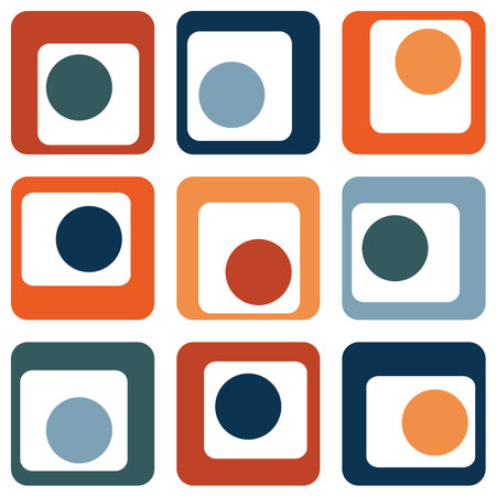 Seamless geometric Mid Century inspirational pattern with colorful (orange, navy blue, light blue,...
