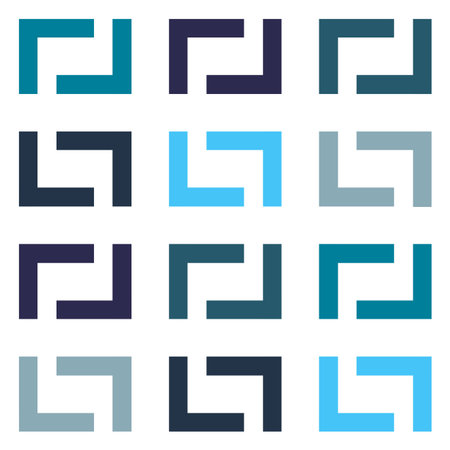 Seamless pattern with geometric shapes design in  different shades of blue color on white background