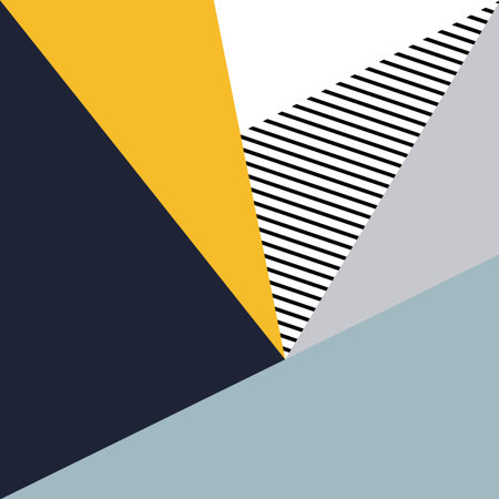 Abstract colorful geometric design with triangles and black and white stripes decoration in yellow,...