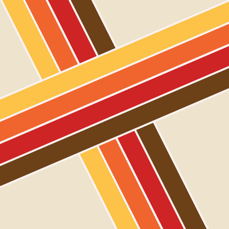 Abstract retro style illustration with diagonal red, brown, yellow and orange stripes decoration on...