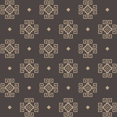 Seamless geometric native American pattern with beige rhombus shapes decoration on brown backgroundの写真素材