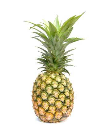 ripe pineapple isolated on white backgroundの写真素材