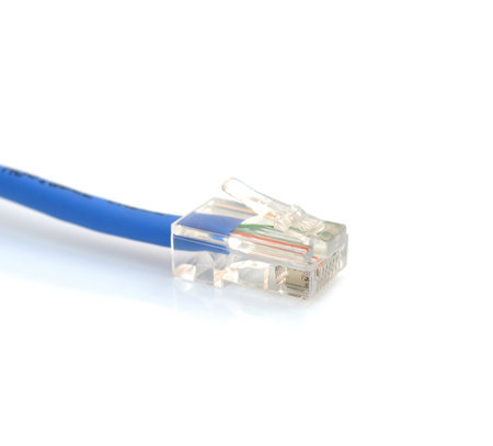 blue computer ethernet cable isolated on white background