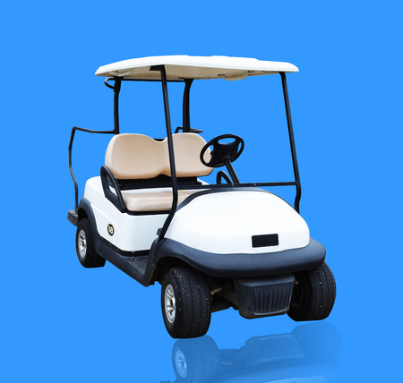 Golf Carts Isolated on blue Backgroundの写真素材