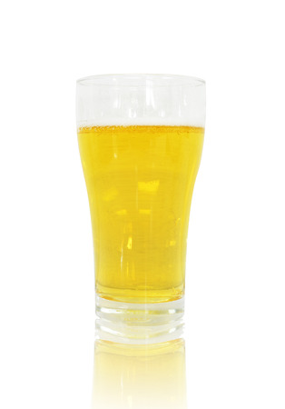 Glass of fresh beer  isolated on white backgroundの写真素材