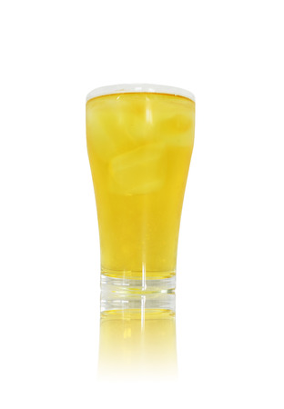 Glass of fresh beer  isolated on white backgroundの写真素材