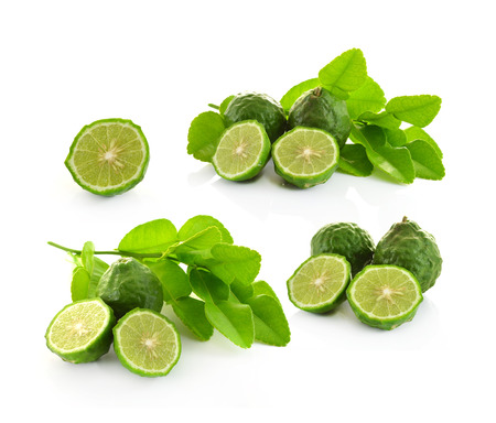 Kaffir lime on white backgroundの写真素材