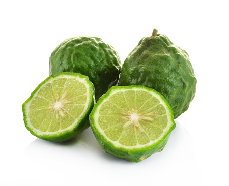 Kaffir lime on white backgroundの写真素材