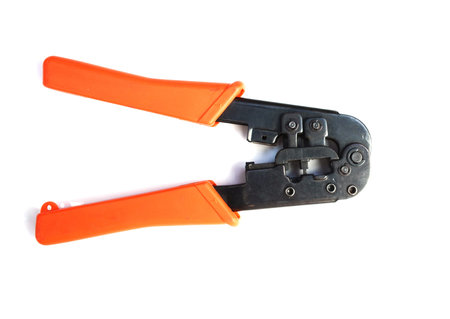 Network cable crimper isolated on white backgroundの写真素材