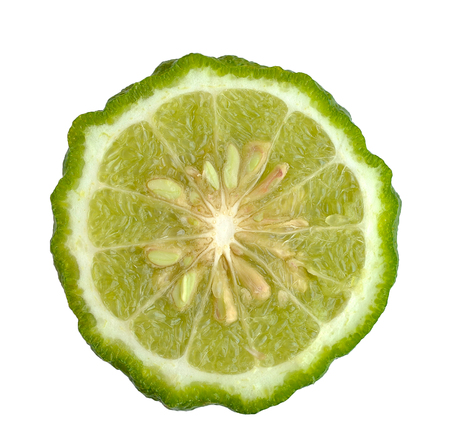Kaffir lime isolated on white backgroundの写真素材