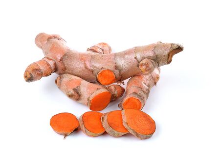 Fresh turmeric isolated on white backgroundの写真素材