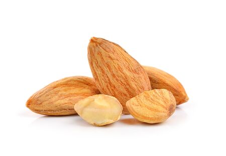 almond nuts isolated on white backgroundの写真素材