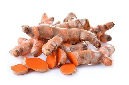 Fresh turmeric isolated on white backgroundの写真素材