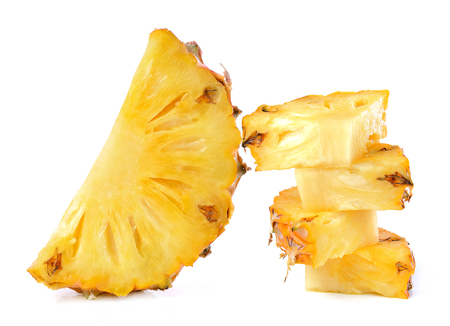 Juicy ripe sliced pineapple isolated on white backgroundの写真素材