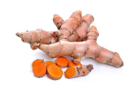 Fresh turmeric isolated on white backgroundの写真素材