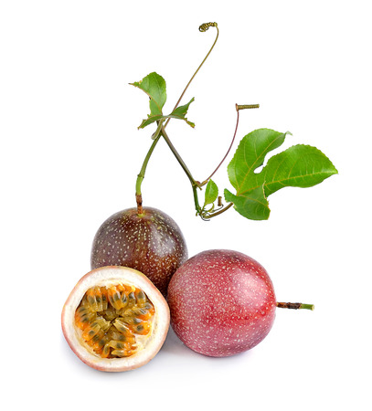 Passion fruits isolated on white backgroundの写真素材