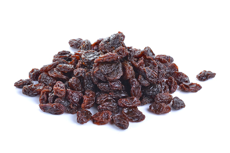 Dried raisins on a white backgroundの写真素材