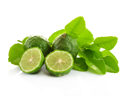 Kaffir lime on white backgroundの写真素材
