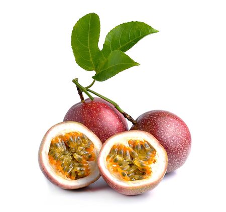 Passion fruit isolated on white backgroundの写真素材